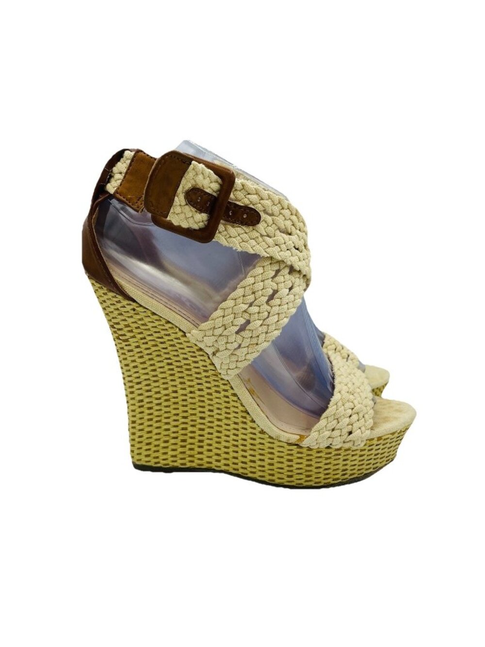 Rue 21 ETC! Shoes Womens Size M 7/8 Beige Sandals High Wedge Heel Strappy